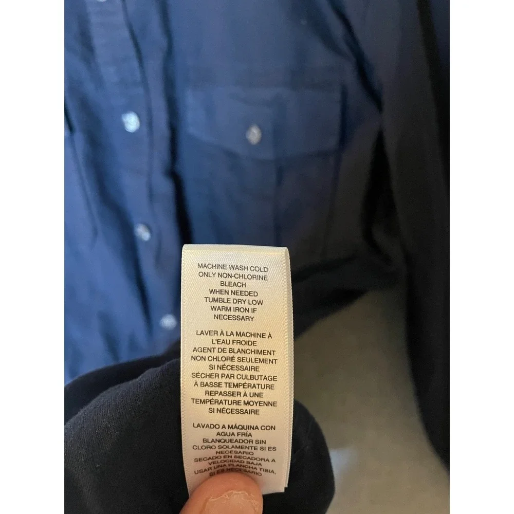 Michael Kors Mens Shirt XL Navy Roll Tab Sleeve Linen Cotton Blend Button Up